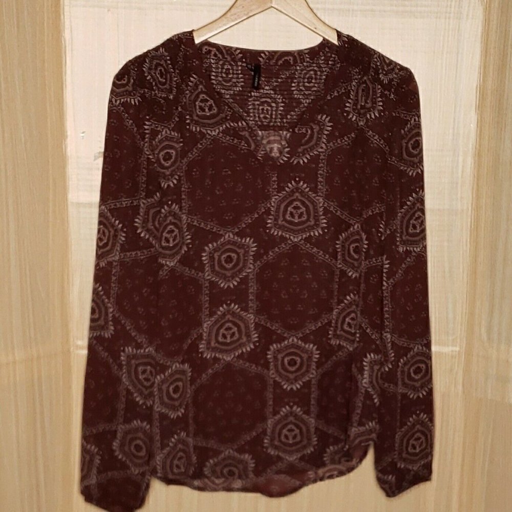 Maurices Womens Brown Paisley Semi Sheer Blouse Large